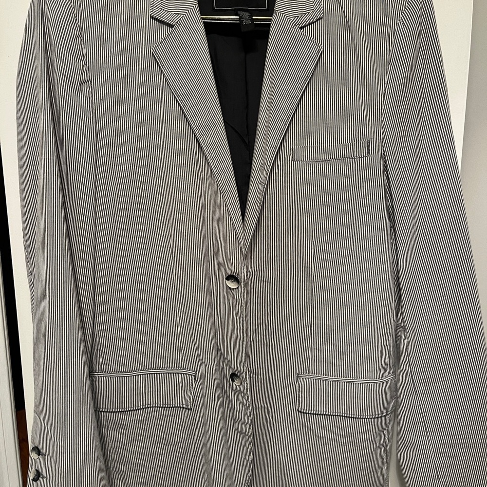 Elegant Black and White Striped Men's Blazer
